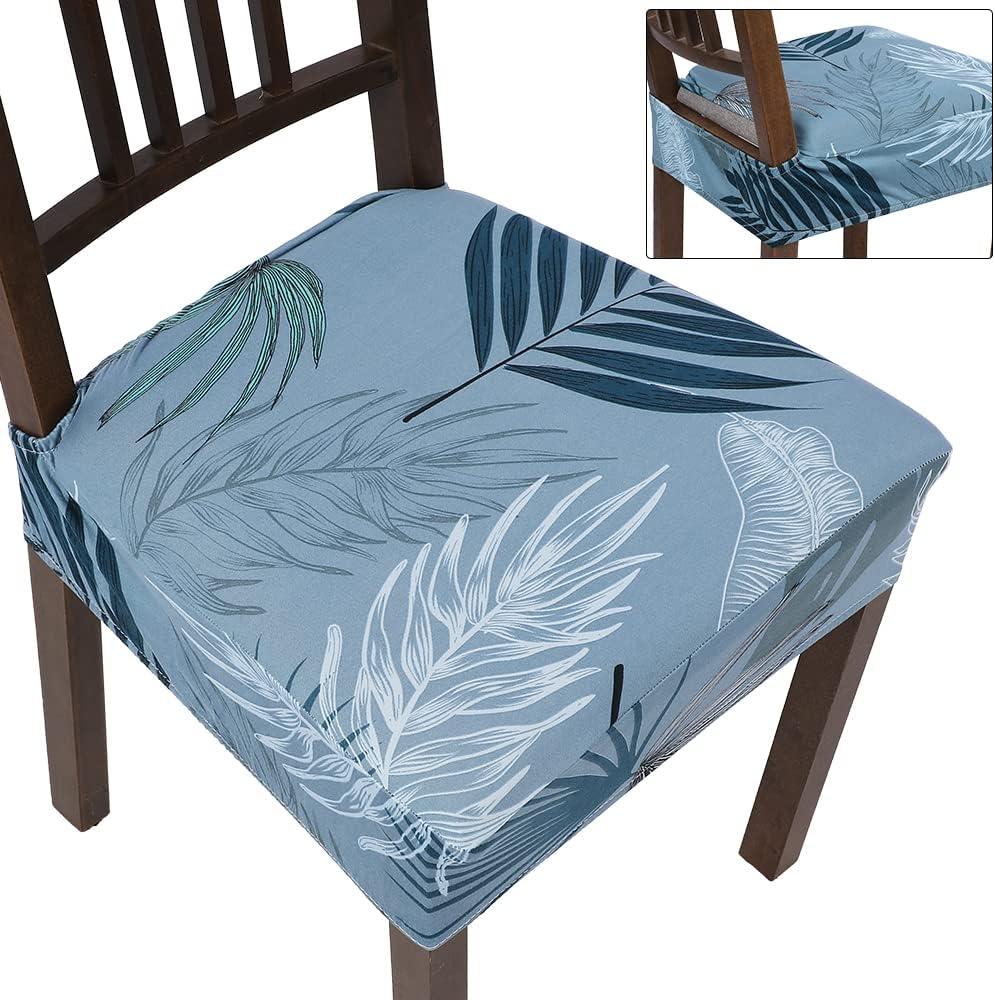 SearchI Stretch Dining Chair Seat Covers Set of 6, Soft Removable Washable Seat Covers for Dining Chairs, Dining Room Seat Cover Protector (No Rear, Blue)