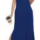 Women's Slim Fit Maxi Dress 2025 Summer Sleeveless Casual Elegant Vacation Dress with Pockets,Navy Blue, Small