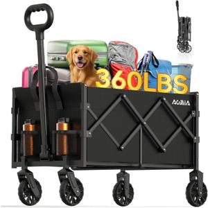 Collapsible Foldable Wagon with Wheels Heavy Duty Folding Wagons Carts 360LBS Weight Capacity Portable All Terrain Utility Wagon Cart for Groceries Sports Garden Shopping Camping Beach Fishing