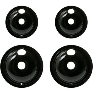 GE Stove Drip Pans | Electric Stove Burner Drip Pans | 4 Piece Set, 6" and 8" Drip Pan Kit | Porcelain Range Replacement Stove Burner Bowls