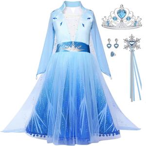 Girls Princess Costume Kids Queen Halloween Cosplay Party Blue Dress with Accessories (4-5 Years)
