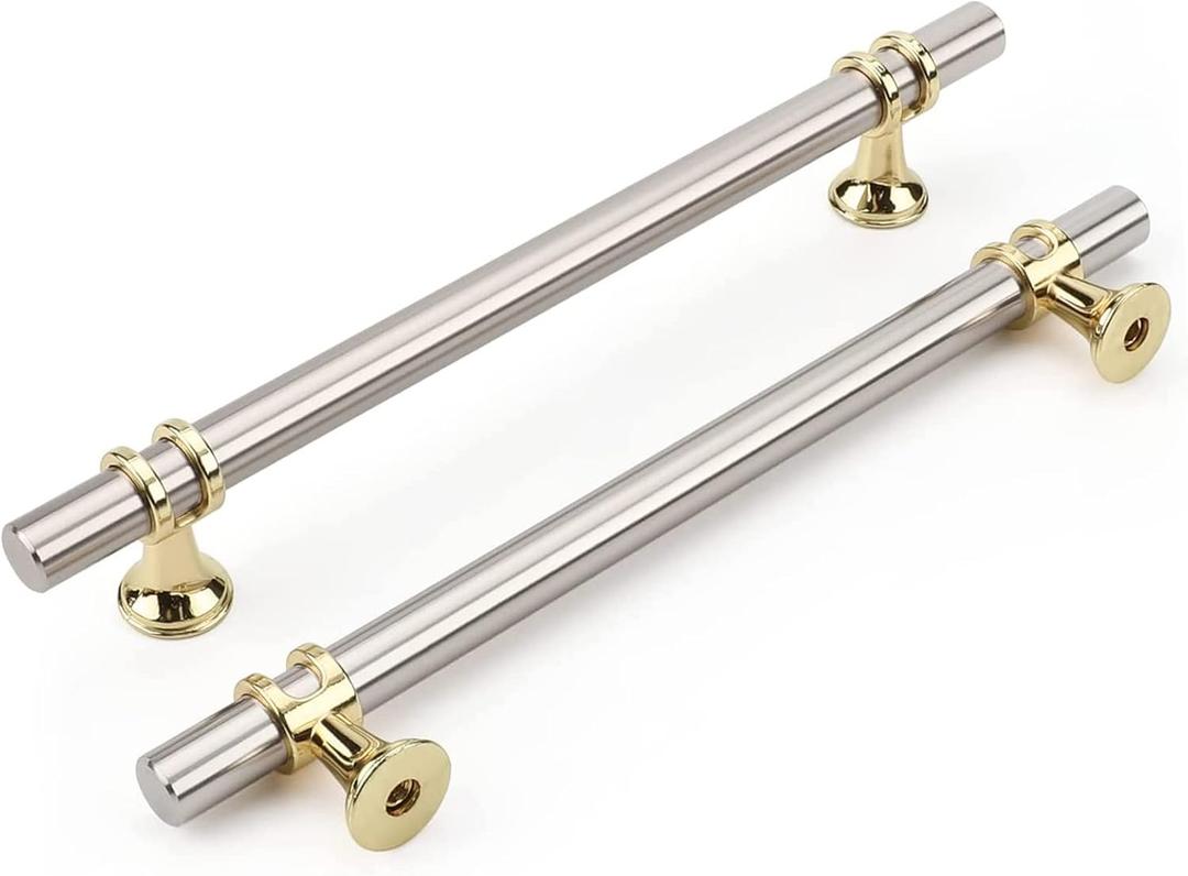Haliwu 10 Pack Brushed Nickel Cabinet Pulls, Cabinet Handles Brushed Nickel, Barrel Kitchen Handles Gold Kitchen Hardware Pulls, 6-1/4 inch Hole to Hole Center