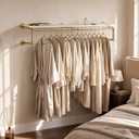 58 Inch Industrial Pipe Clothing Rack with Shelves, Wall Gold Clothes Racks