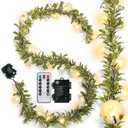 Ganeen 6 ft Christmas Light up Garland Prelit Snowy Olive Garland with 20 LED Battery Operated Lighted Olive Branch with Snowflake Berries Timer Remote for Xmas Winter Decor(White Berry,Flocked)