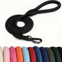 Rope Dog Leash, |Comfortable Leather Handle, Resistant to Dirt and bite | Strong Nylon Pet Lead for Small, Medium, Large Dogs (Black, 5 FEET)