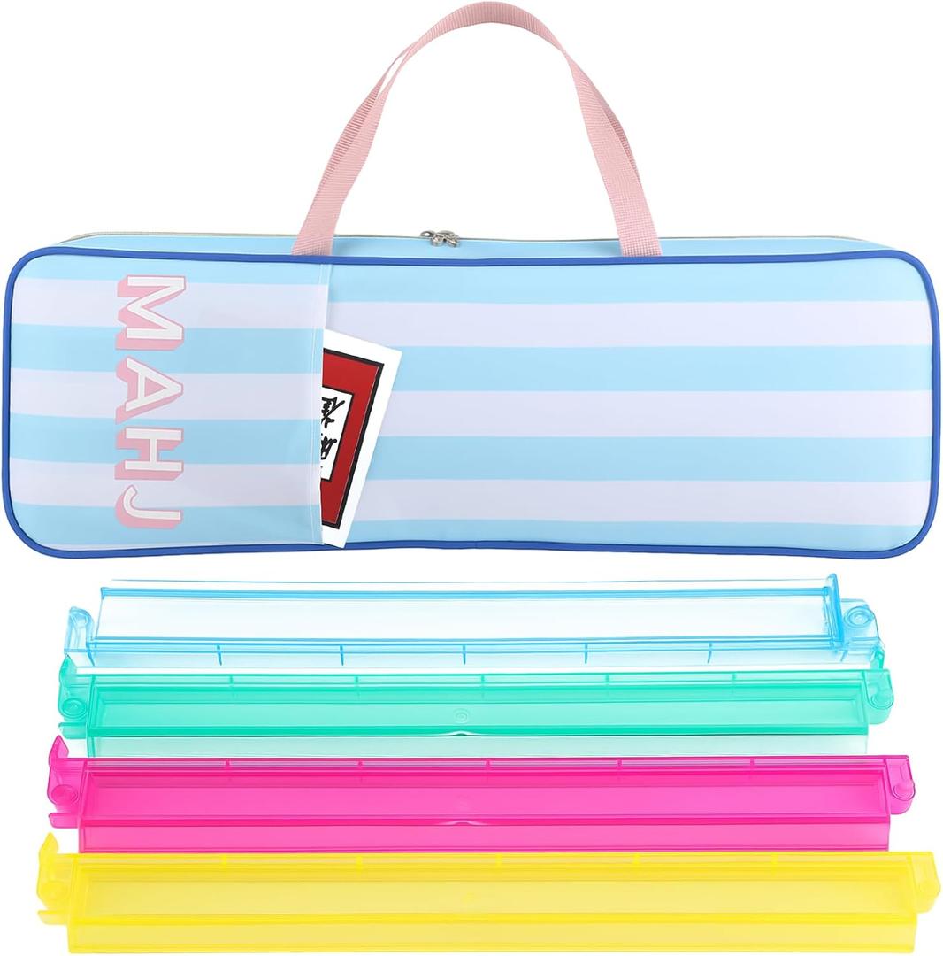 Aliceset Mahjong Rack Storage Bag 21 x 6.5 x 2 Inches Mahjong Gifts for Women Mah Jong Tile Bags with Zipper for Tiles and Pushers Rack Storage Bags Gifts Accessories(Only Bag)(Blue Stripes)
