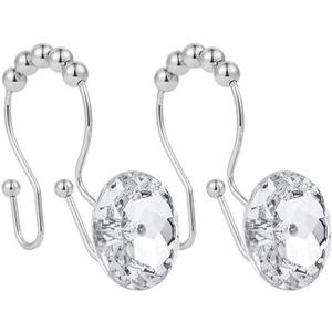 Shower Window Curtain Double HooksStainless Steel Rustproof Crystal Rhinestones Gem Hooks 12-Pack (Rhinestone White)