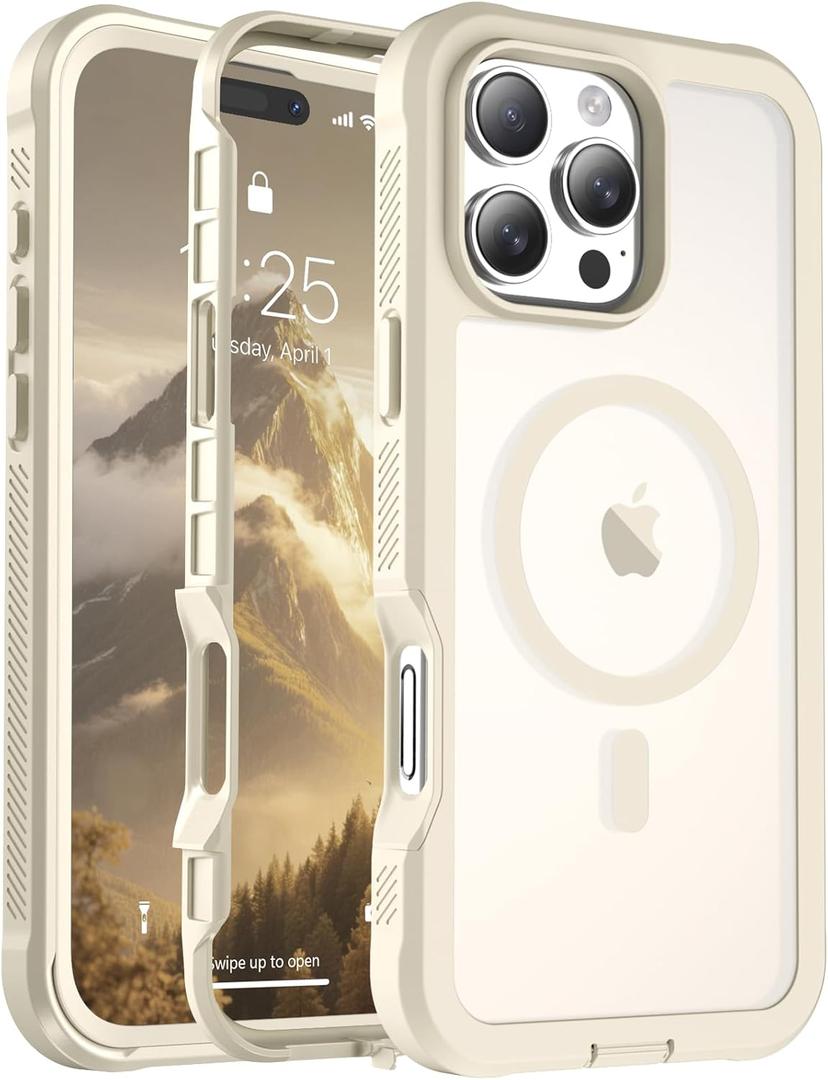 Magnetic for iPhone 16 Pro Max Case, [Compatible with MagSafe][Military Grade Drop Protection][Heavy Duty Protection][Non-Slip][Shockproof] 2-Layer Durable Bumper Phone Case 6.9''-Antique White