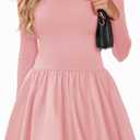 Wenrine Women Long Sleeve Bubble Mini Dress Bodycon Mock Neck Casual 2025 Cocktail Club Party Dresses (Pink)