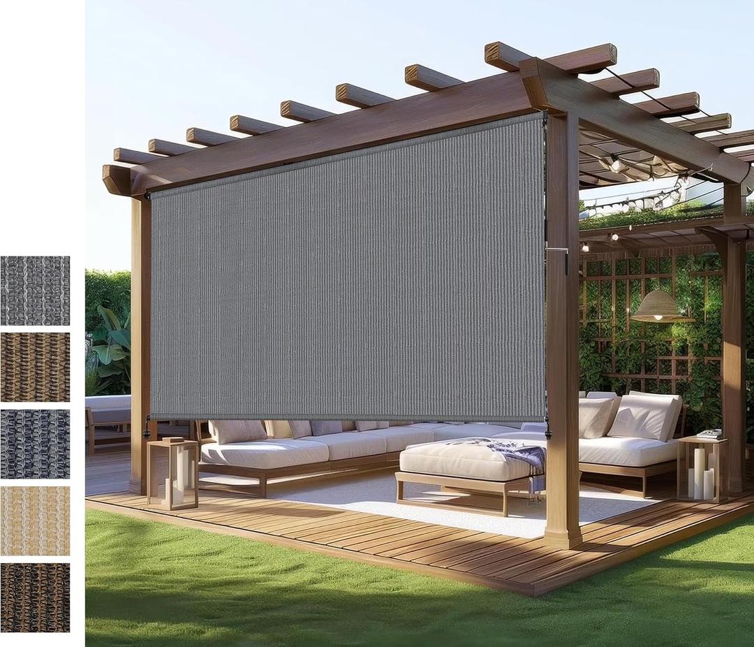 Outdoor Roller Shade for Patio, Exterior Cordless Blinds Patio Shades Roll Up Outdoor Blinds Screen for Porch Gazebo Pergola Backyard Privacy Protection,UV Sun Block Fade-Resistant 8ft Wide x 6 H