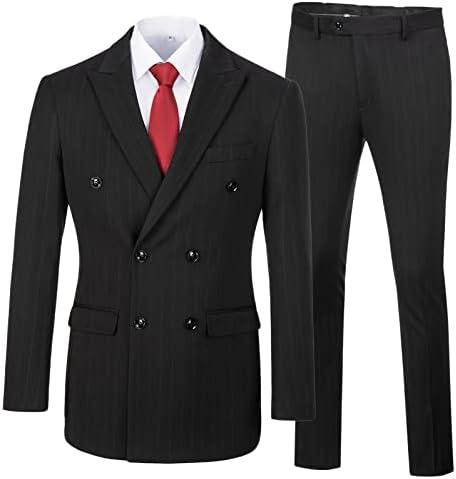 Mens Suits Slim Fit 3 Piece Double Breasted Tuxedo Suit Jacket Vest Pants Set for Wedding Prom, XL