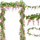 DearHouse 4Pcs 6.6Ft/Piece Artificial Flowers Silk Wisteria Garland Artificial Wisteria Vine Rattan Silk Hanging Flower for Home Garden Outdoor Ceremony Wedding Arch Floral Decor(Pink)