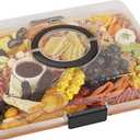 Renmxj Charcuterie Board with Clear Lid, Travel Portable Cheese Board Charcuterie Boxes Cutting Boards for Kitchen, House Warming Gifts New Home, Gifts for Women (4 Compartments Black)