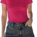 BAMBOO COOL Women's Skin-Tight Soft T-Shirts Short Sleeve Slim Fit Tops for Women Cute Basic Tees (Pink, M)