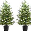 4FT Pre-Lit Artificial Norfolk Pine Christmas Tree  Realistic Potted Tree with 100 LED Lights & 8-Function Battery Box, Pre-Assembled Faux Holiday Dcor for Indoor Use (2)