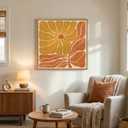 Framed Boho Abstract Floral Wall Art for Living Room, Square Orange Flower Canvas Artwork for Walls, Mid Century Modern Bohemian Pictures Wall Decor for Bedroom Dining Room Hallway Office, 24x24 Inch