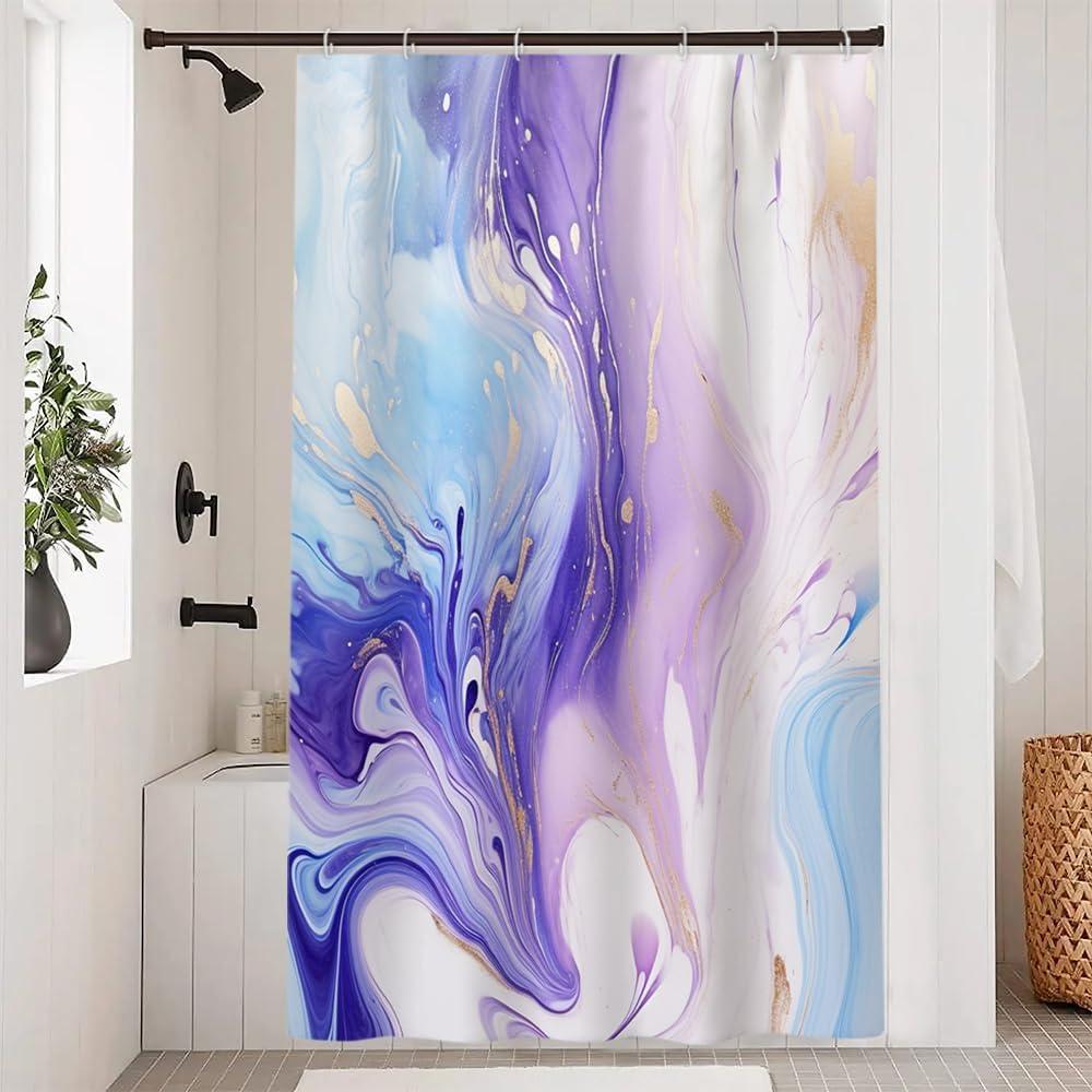Purple Shower Curtain, Ombre Purple and Blue Marble Shower Curtain for Bathroom Waterproof Abstract Shower Curtain Set with Hooks, 48x72 Inch