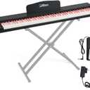 88 Key Weighted Keyboard Piano with Sustain Pedal, Power Adapter & Sheet Music Stand - Home Digital Piano, Black Pink (Keyboard Only), 52 inches x 11.4 inches x 4.7 inches