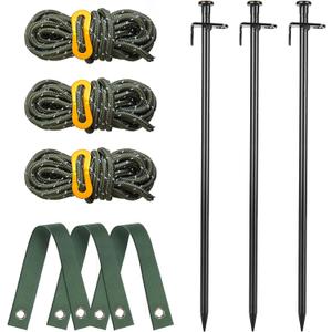 Tree Stakes and Supports, Fetanten Tree Stake Kit with Tree Straps and Rope in Outdoor Yard, 3 PCS 15.8 Inch Heavy Duty Steel Tree Stabilizer Ground Anchor Protect Leaning Tree Straightening (Black)