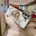 for Samsung Galaxy A16 Glitter Case with Chain Bracelet & Kickstand, Bling Butterfly Flower Shockproof Protective Cover, Sparkle Crystal Pearl Design for Samsung A16 DLH-White