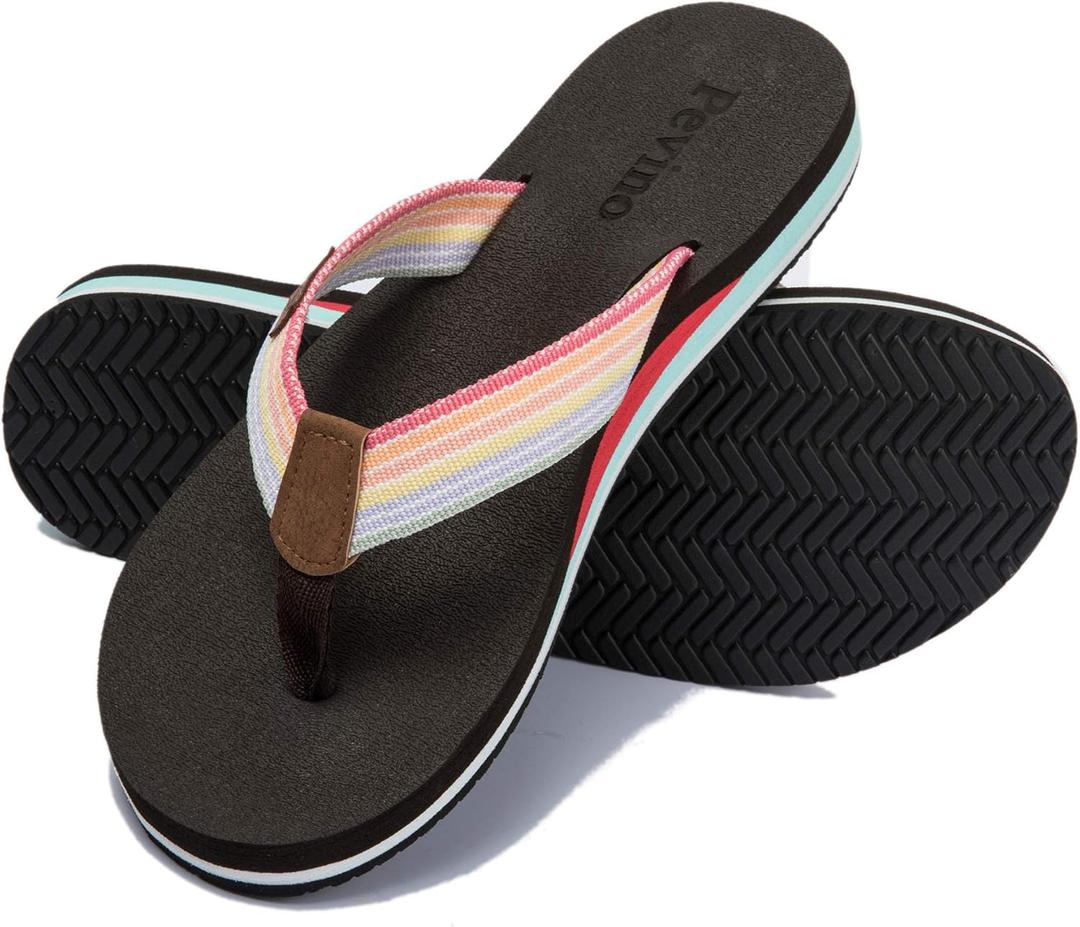 Pevino Women's Orthotic Flip Flops,Casual Comfortable Yoga Mat Thong Sandal with Arch Support (9, Brown)
