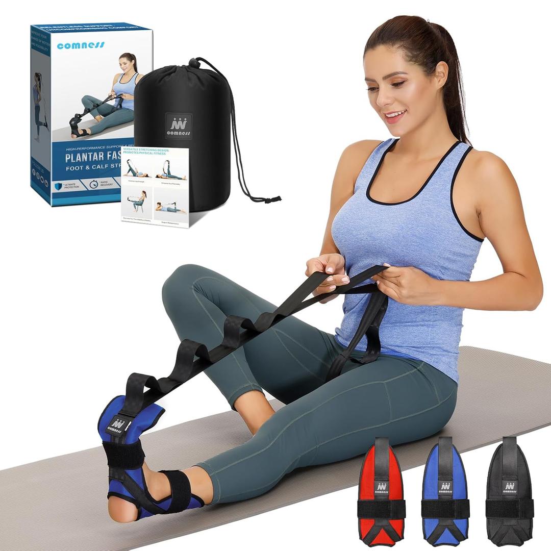 Foot and Calf Stretcher Stretching Strap For Plantar Fasciitis, Heel Spurs, Foot Drop, Achilles Tendonitis & Hamstring. Yoga & Leg Stretch Strap. (Blue)