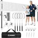 Professional Badminton Set with Carbon Fiber Badminton Rackets Set of 4, Outdoor Portable Badminton Net with Anti-Sag Winch System, 4 Nylon Badminton Shuttlecocks and Bag, 20ft Net