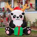 COMIN 5.4 FT Christmas Inflatables Outdoor Decorations Inflatable Panda Holding Xmas Present Blow Ups with Built-in LEDs for Yard Party Lawn Decor