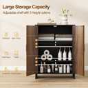 Bathroom Storage Cabinet, Floor Cabinet with 2 Fluted Doors and 2 Adjustable Shelves Wooden Freestanding Organizers and Storage, Black