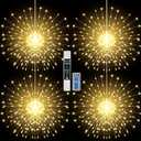 Firework Lights Waterproof Hanging, 200 LED Battery Operated Decorative String Lights Outdoor for Wedding, Party, Backyard, Patio Indoor Fairy Night Light for Home Decor, Bedroom Rechargeable, 4 Pack (Yellow)