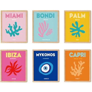 TwoDays Preppy Room Dcor Aesthetic, Preppy Wall Decor, Preppy Travel Prints, Preppy Stuff, Preppy Things, Preppy Posters for Teen Girl Room (8" x 10"Set of 6, Wooden Framed)