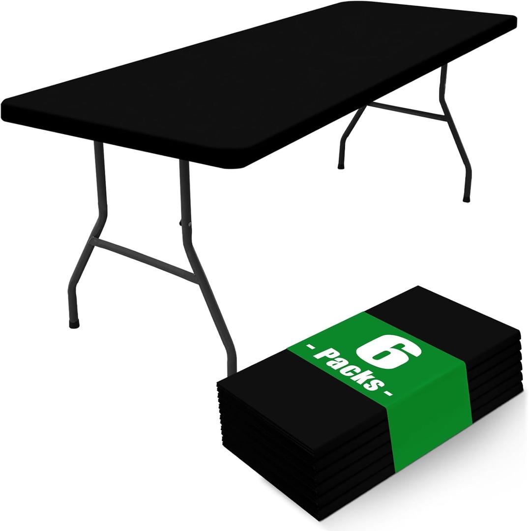 2 x Moosfor Spandex 6 Foot Rectangle Table Cloth 6 Pack, Elastic Fitted Tablecloths for Picnic, Stretch Washable Patio Table Cover for Outdoor, Camping, Banquet and Parties (Black, 30"x72")