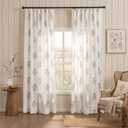 French Country Floral Linen Curtains for Living Room Dining Room, 84 Inch Neutral Farmhouse Pinch Pleated Drapes, Light Filtering Sheer Block Print Vintage Botanical Patterned Curtain for Bedroom