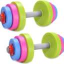 Kids Workout Dumbbell Weights Set - Toddler Toy Gym Equipment for Pretend Play Lifting, Exercise & Fitness - Adjustable Fill with Sand or Water