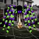 3-in-1 Large Halloween Spider Decorations Set, 50" Huge Spider Hanging with 20" Light Up Spider Egg Totally 36 LEDs Lights Battery Operated Fake Spiders Halloween Decors for Yard Home Party
