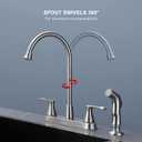 Kitchen Faucet with Side Sprayer, Brushed Nickel 2-Handle Faucet for 4 Holes Kitchen Sink