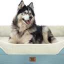 Washable Orthopedic Large Dog Bed - Dog Beds Large Sized Dogs with Removable Cover Waterproof Orthopedic XL Pet Bed with Bolster (Aqua Blue)