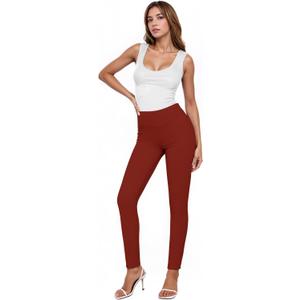 Hybrid & Company Women Stretch Skinny Dress Pants Nylon Ponte Pull On Office Leggings Trousers (Red)