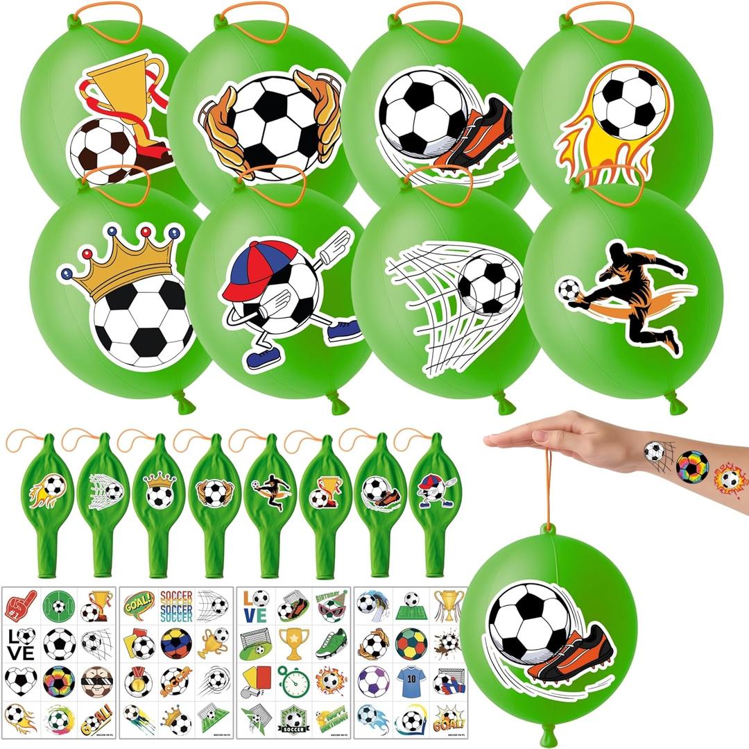 72 PCS Soccer Party Favors 48 Pre-Cut Temporary Tattoos & 24 Soccer Punch Balloons Themed Birthday Party Decorations Supplies Favors Soccer Team Gifts Goodie Bag Fillers Classroom Rewards
