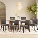 COLAMY Mid Century Modern Dining Chairs Set of 6, Upholstered Kitchen Chairs with Back, Farmhouse Fabric Side Dining Room Chairs with Wood Legs for Dining Room Kitchen Restaurant, Brown