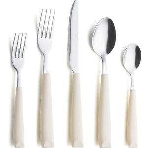 ANNOVA Silverware Set Stainless Steel Colorful Handle Tableware Kitchen Flatware Set Utensils, Includes Dinner Knives, Forks, Spoons, Salad Forks & Dessert Spoons (Cream, 20 Pieces)
