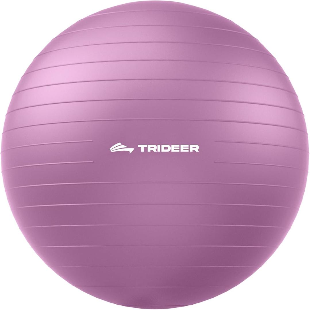 Trideer Exercise Ball for Yoga, Pilates & Fitness  Stability Ball Equipment for Home Gym & Office Chair, Core & Balance Training Accessories, Physical Therapy Equipment, Quick Pump Included, 5 Sizes (Bellflower Purple)