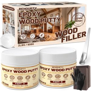 Epoxy Wood Putty Filler Kit, High Capacity Strength Wood Epoxy & Repair Kit - Stainable Paintable 32oz 2-Part Putty Filler, Woodon Filler Interior & Exterior Furniture Repair Set for Damages (White)