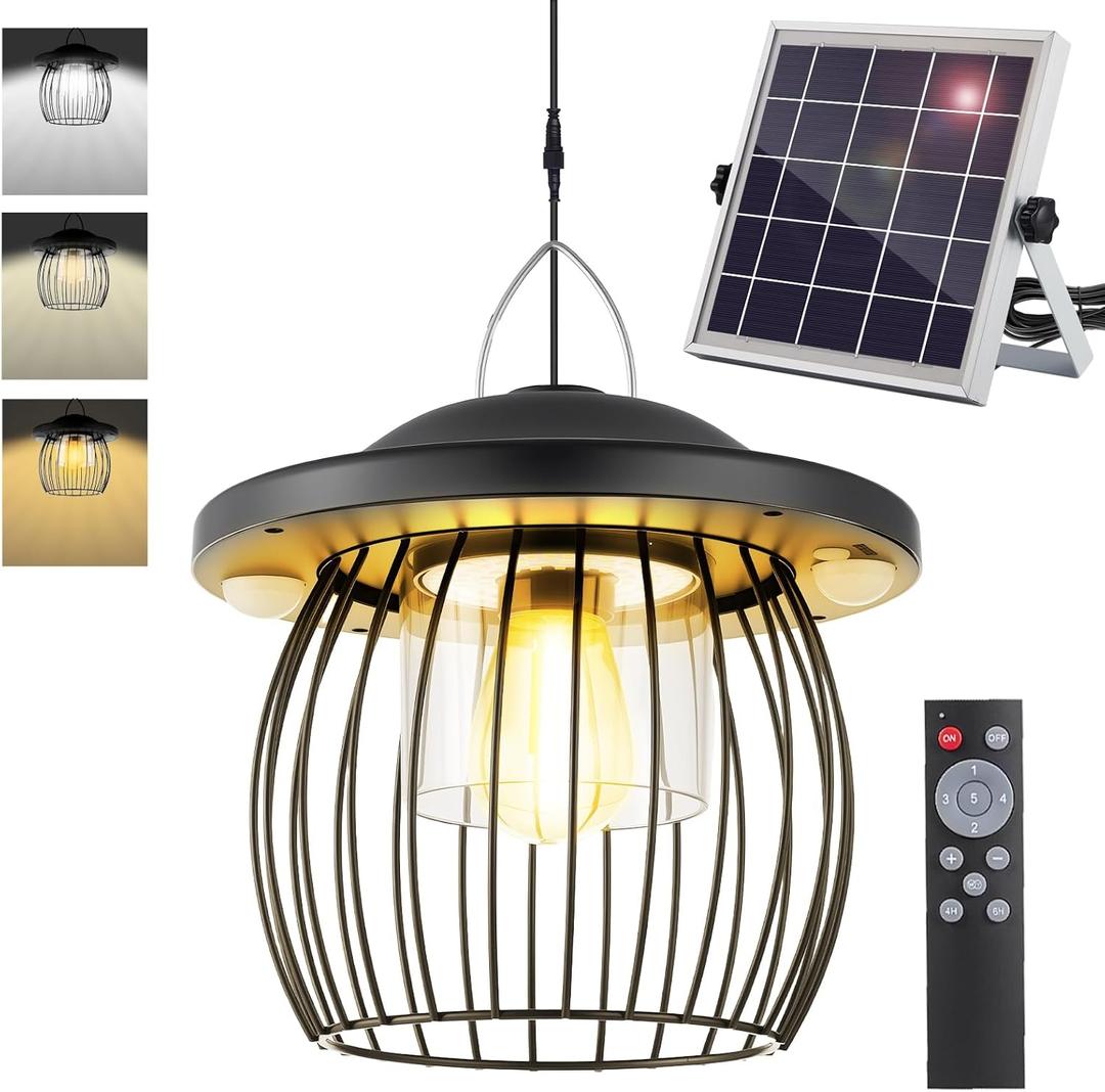 3000LM Solar Shed Light Outdoor Indoor, Solar Powered Gazebo Light 4400mAh Battery with Motion Sensor and 3 Color Temperatures Day & Night Use Waterproof with Remote for Shed Gazebo Barn Garage