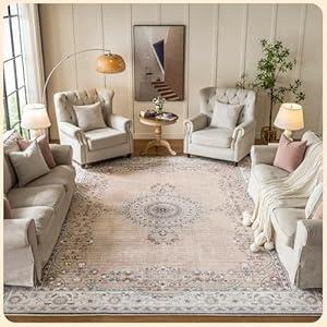 Istana Living Room Rug 10x14 - Beige Grey & Light Cream 10 x 14 Area Rug - Foldable Machine Washable Area Rugs 10x14 10x14 Area Rugs Boho - Stain Resistant Washable Rug 10x14