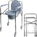 Bedside Commode Chair with Wheels, Heavy Duty Steel Frame Portable Toilets for Elderly with Adjustable Height, Bedside Commodes for Seniors, Portable Commode for Elderly