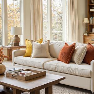 MIULEE Decorative Throw Pillow Covers for Couch Bed Livingroom 18x18 Inch Set of 2 Blue Boho Accent Throw Pllows Broadside Striped Patchwork Soft Corduroy Spring Coastal Pillowcases