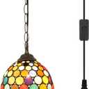Tiffany Pendant Light Fixtures Plug in Hanging Lamp Multicolored Stained Glass Kitchen Island Light for Home Decor Dining Living Room Study Hallway