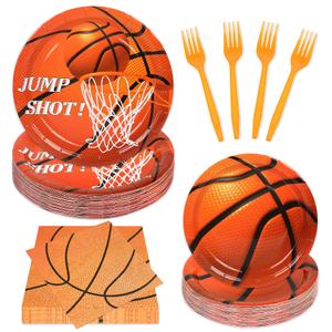qonimi 100PCS Basketball Paper Plates and Napkins Basketball Birthday Party Supplies Disposable Party Plates Napkins Forks Tableware Set for Boys Kids Birthday Party Decorations Serves 25