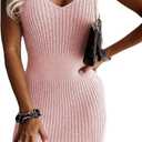 Sidefeel Womens 2024 Summer V Neck Sleeveless Sundress Casual Ribbed Knit Tank Dress Sexy Bodycon Mini Dress M
